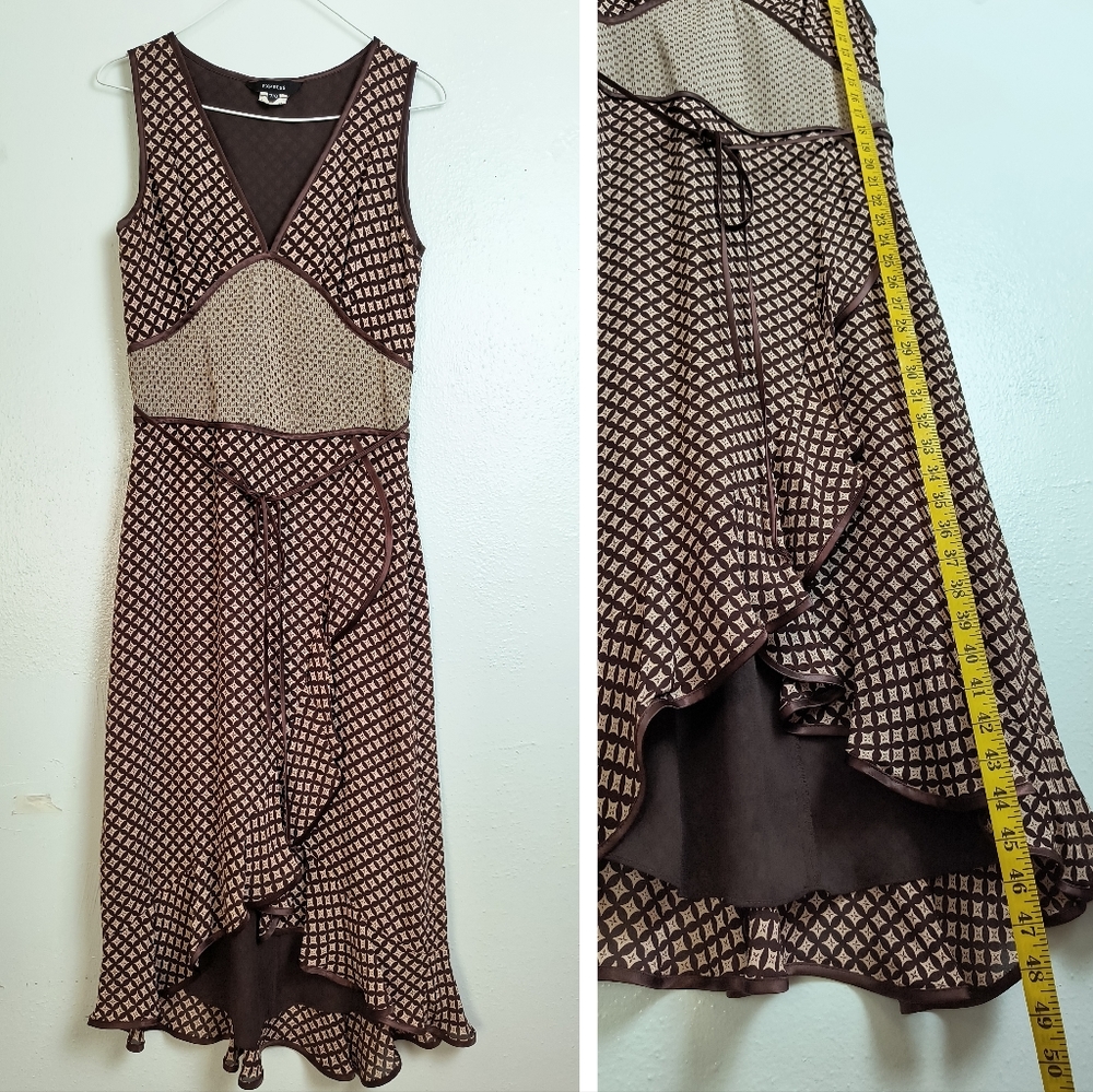 Express 7/8 Brown Vintage Y2K Faux Wrap Midi Dress